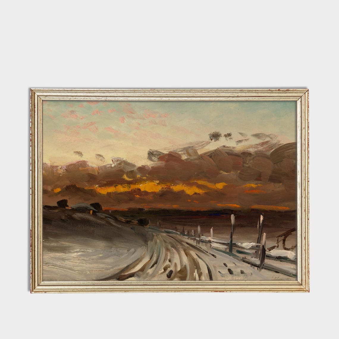 Fiery Winter Sunset Over Snowy Road Dramatic Landscape Poster - Image 3