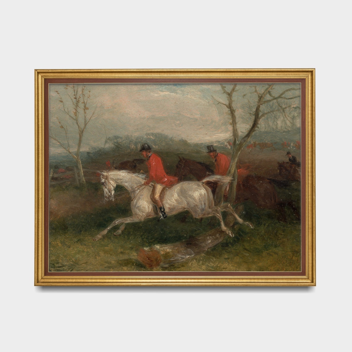 Fox Hunt Riders Jumping Fences Vintage Equestrian Sporting Oil Poster - Image 3