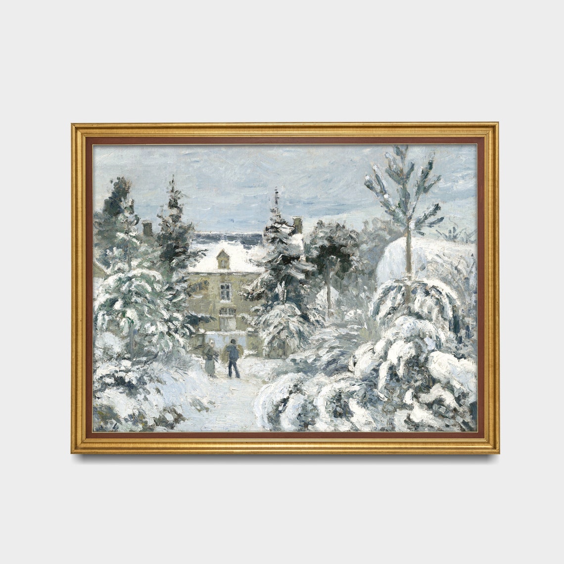 Snowy Village Garden With Two Figures Vintage Winter Art Poster - Image 3
