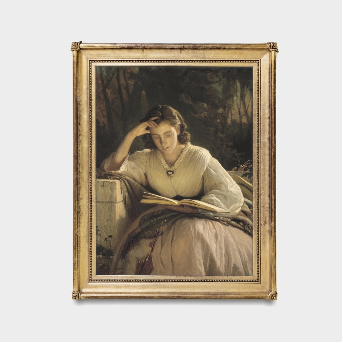Woman Reading a Book Outdoors at Dusk Vintage Portrait Poster - Image 4