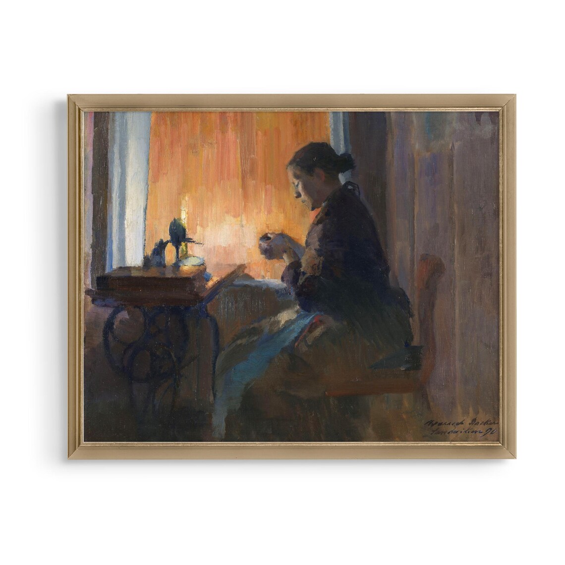 By Lamp Light, Harriet Backer Vintage Art Print - Image 5