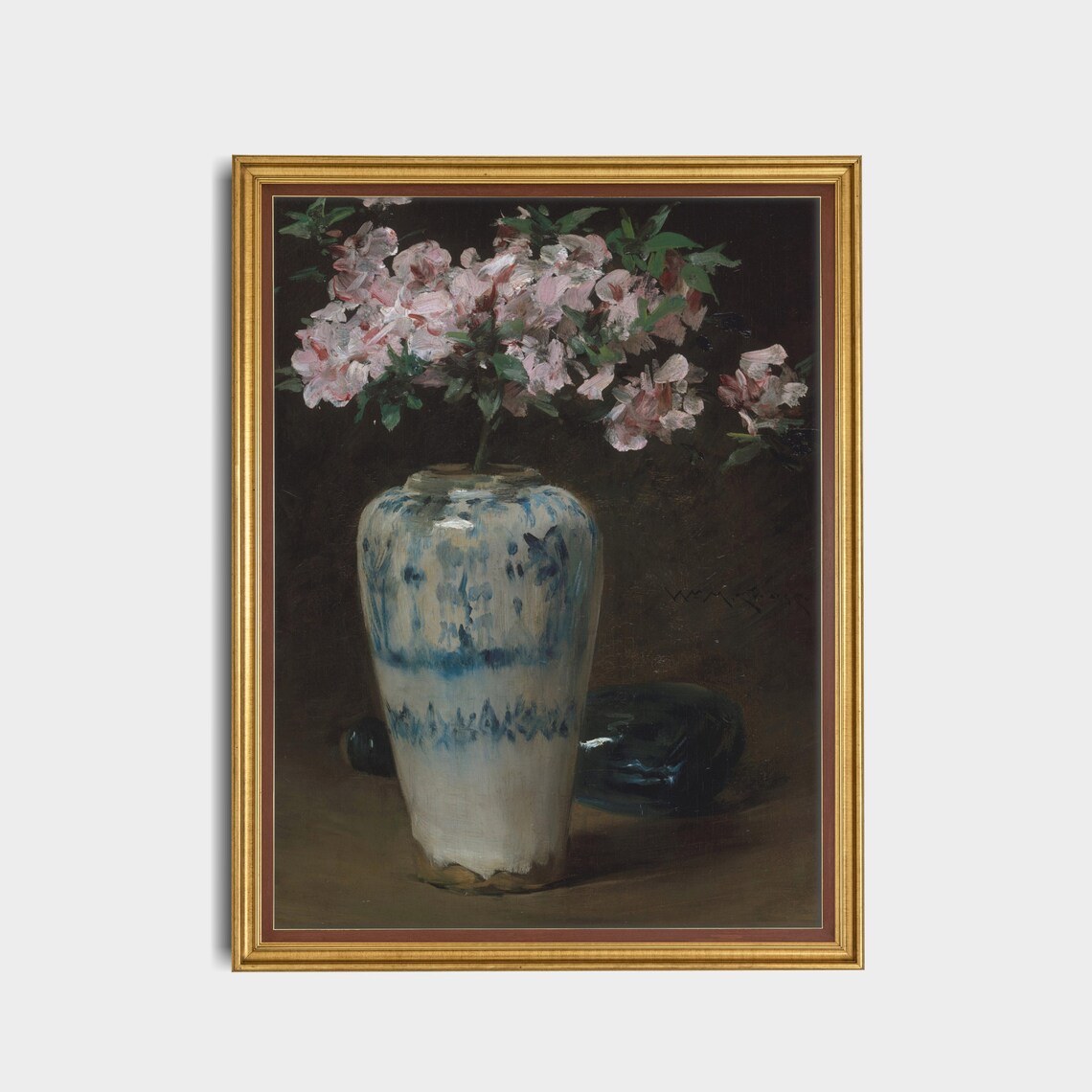 Pink Azalea Blossoms In Blue And White Porcelain Vase Floral Poster - Image 5