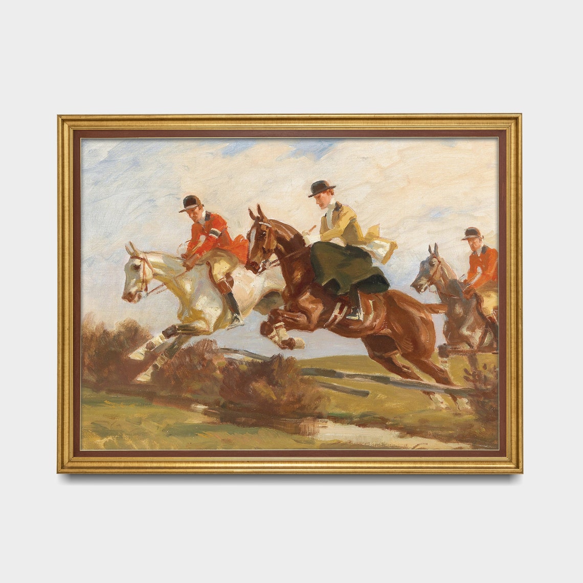 Fox Hunters on Horseback Leaping a Fence Vintage Sporting Poster - Image 3