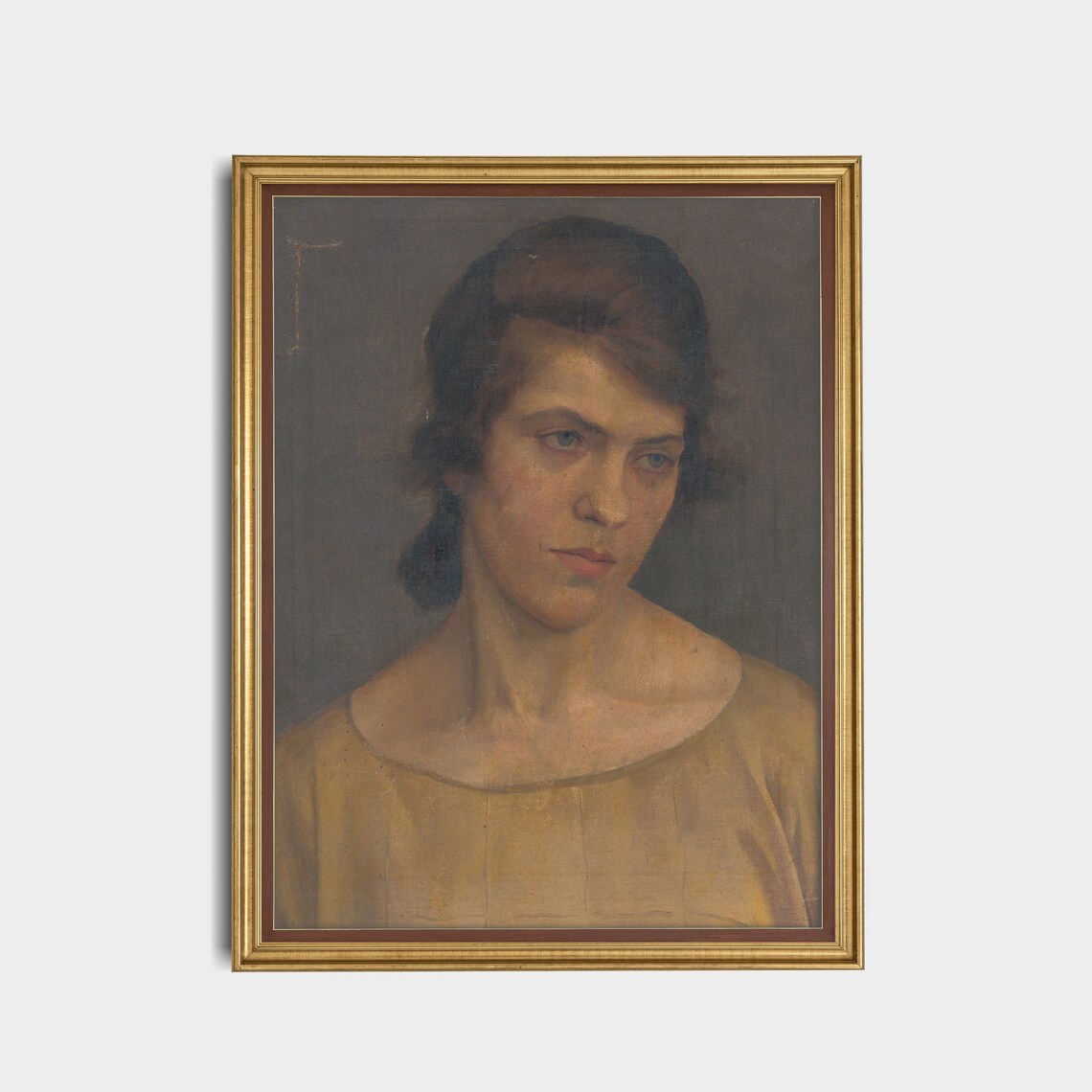 Young Woman in Gold Dress with Direct Gaze Antique Portrait Poster - Image 2