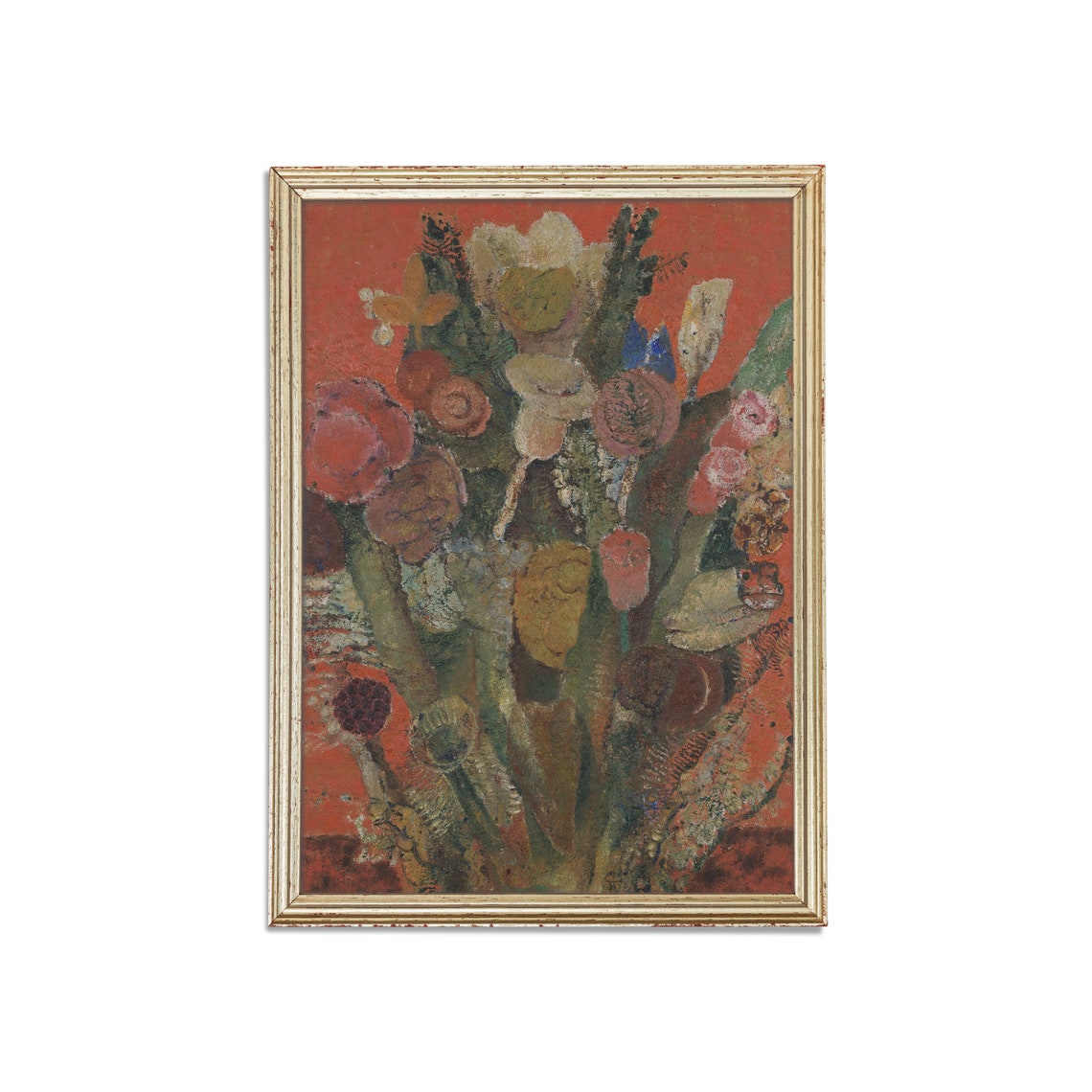 Expressionist Flower Bouquet on a Bold Red Ground Still Life Poster - Image 5