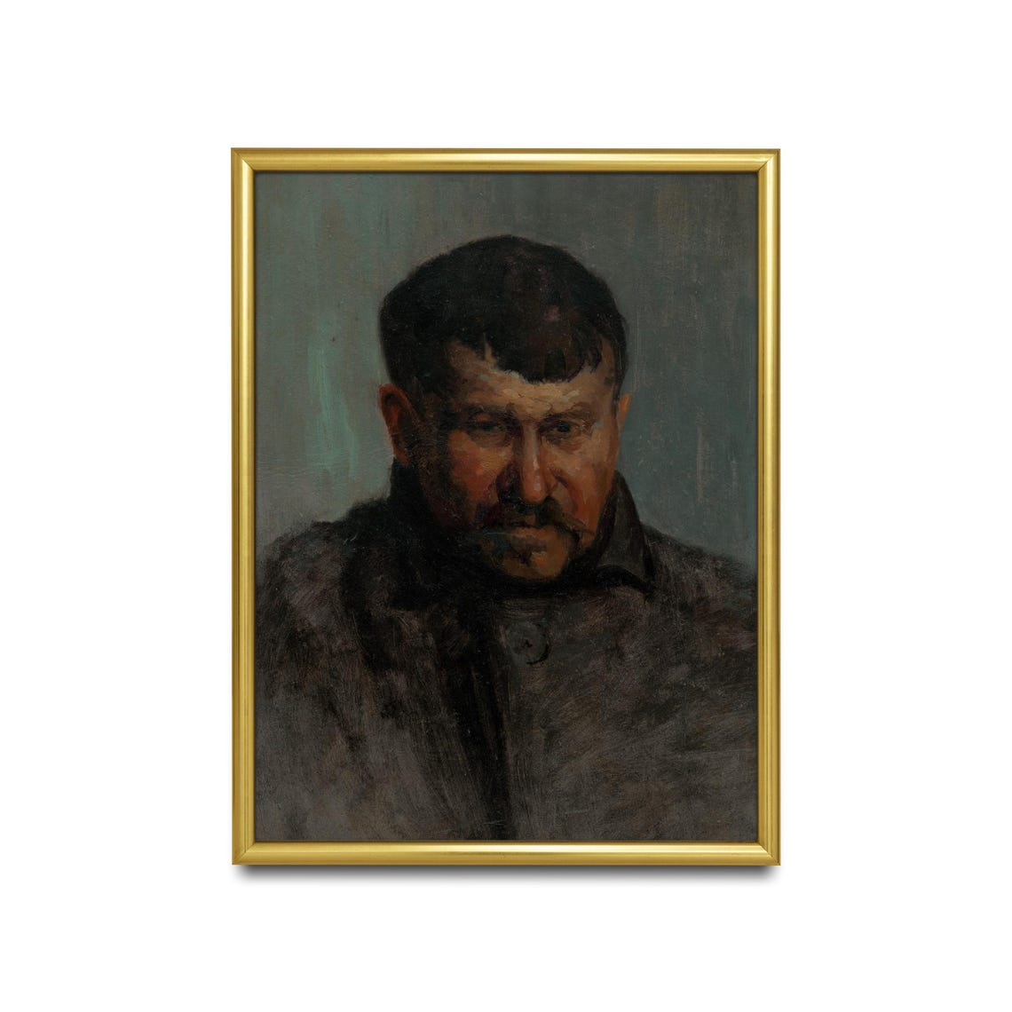 Moody Antique Young Man In Fur Coat Portrait Oil Painting Poster - Image 2