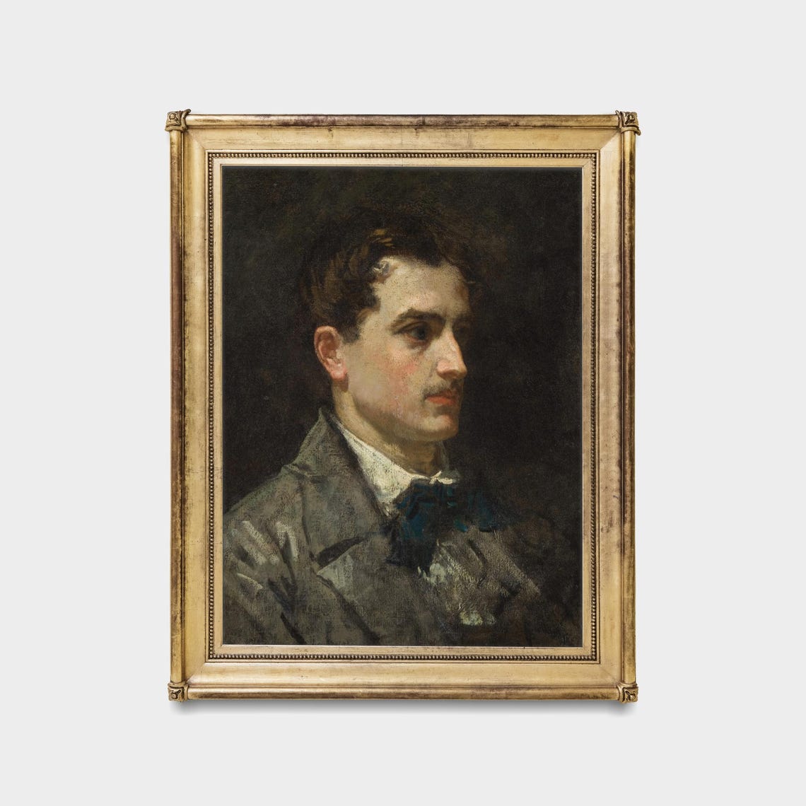 Gentleman in Profile Blue Bow Tie Dark Victorian Portrait Poster - Image 5