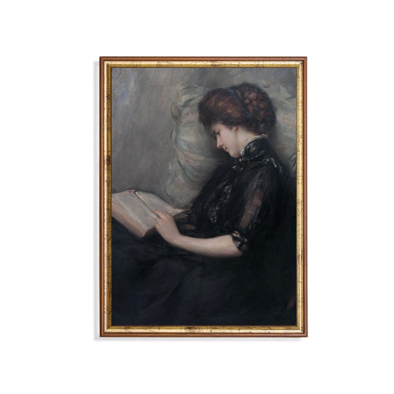 Printed And Shipped Vintage Portrait Painting Woman Reading Book Antique Portrait Moody Rustic Print Fine Art Physical Prints