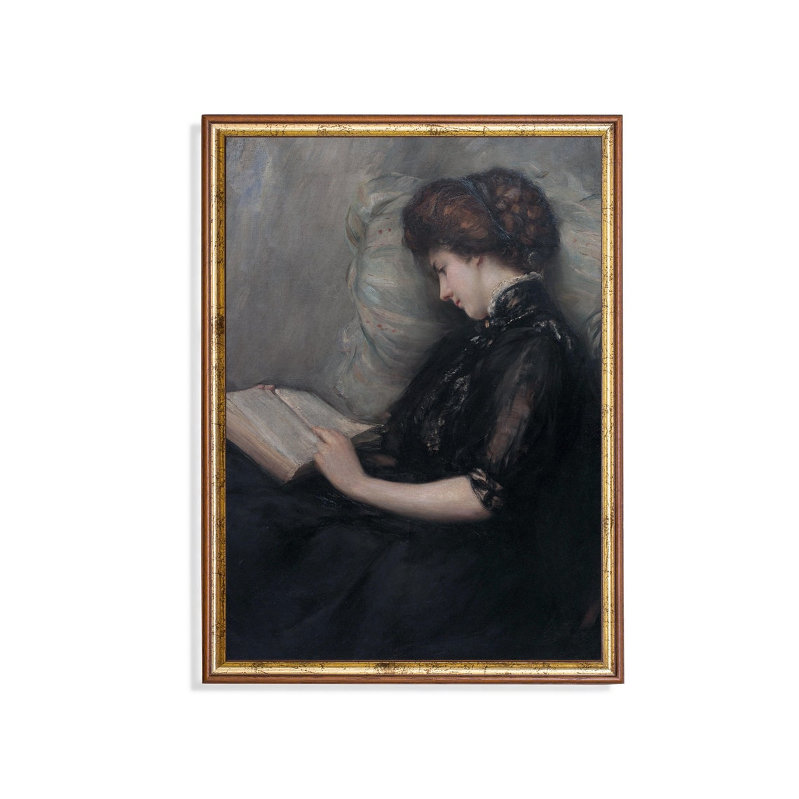 Woman in Black Reclining with Book Vintage Reader Portrait Poster