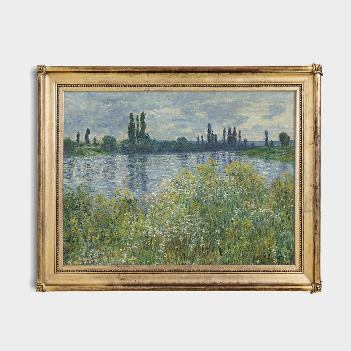 River With Tall Poplars And Wildflower Meadows Vintage Poster - Image 2