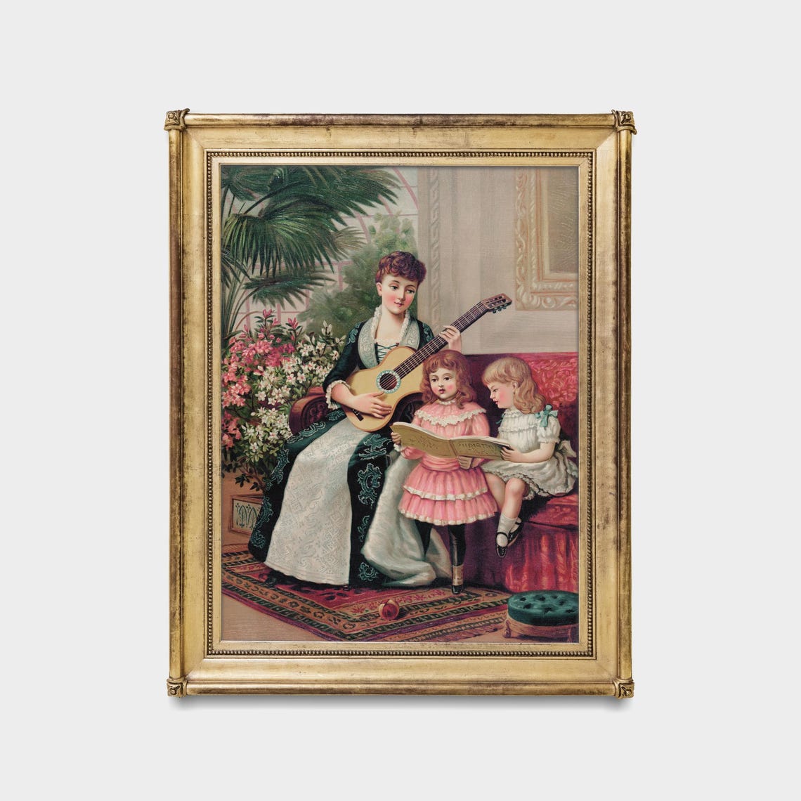 Mother Playing Guitar with Her Singing Daughters Vintage Poster - Image 5