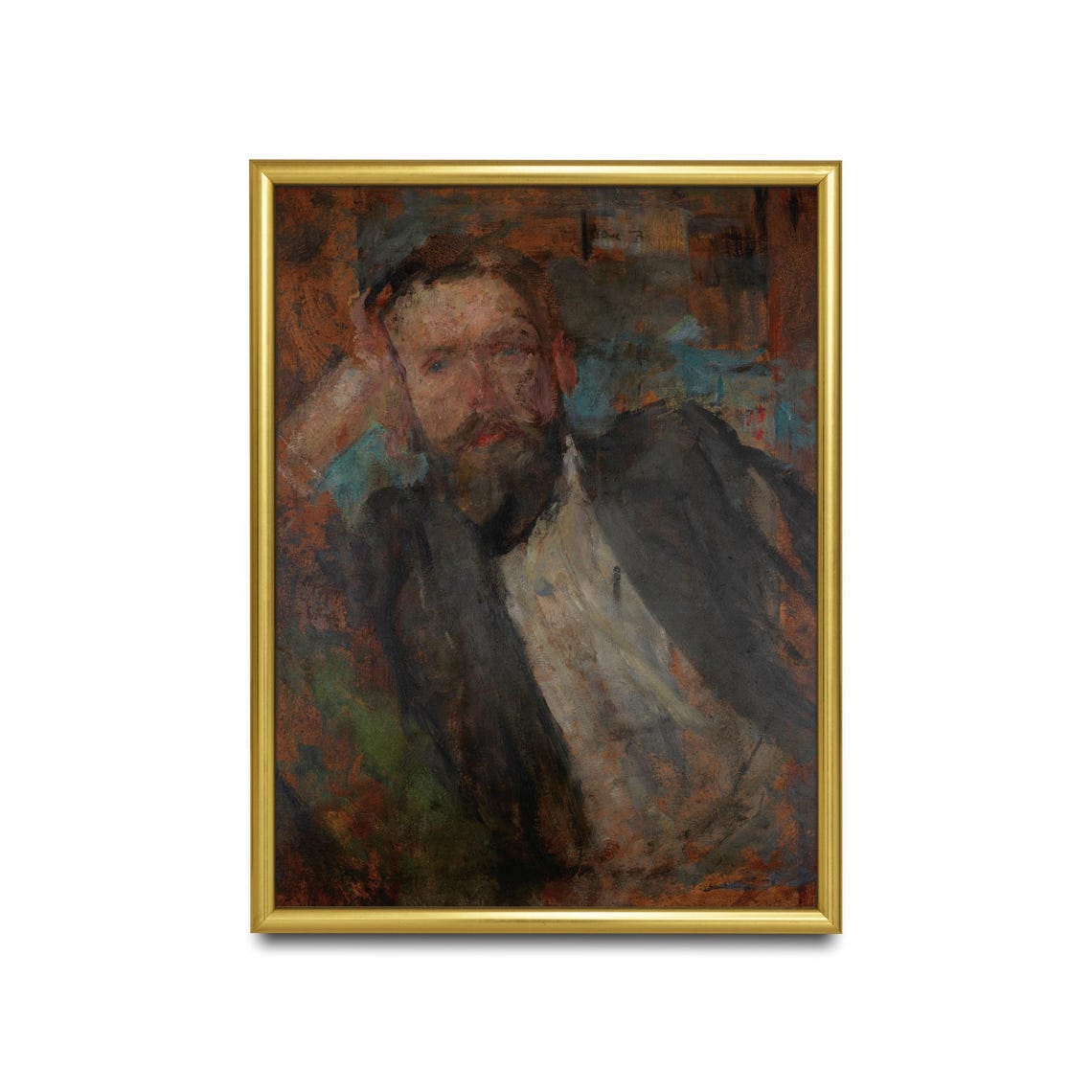 Moody Bearded Gentleman Portrait Resting Head Vintage Oil Poster - Image 2