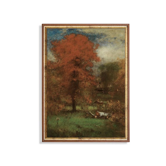 Printed And Shipped Vintage Autumn Painting Antique Fall Landscape Rustic Moody Print Country Scenery Fine Art Physical Prints