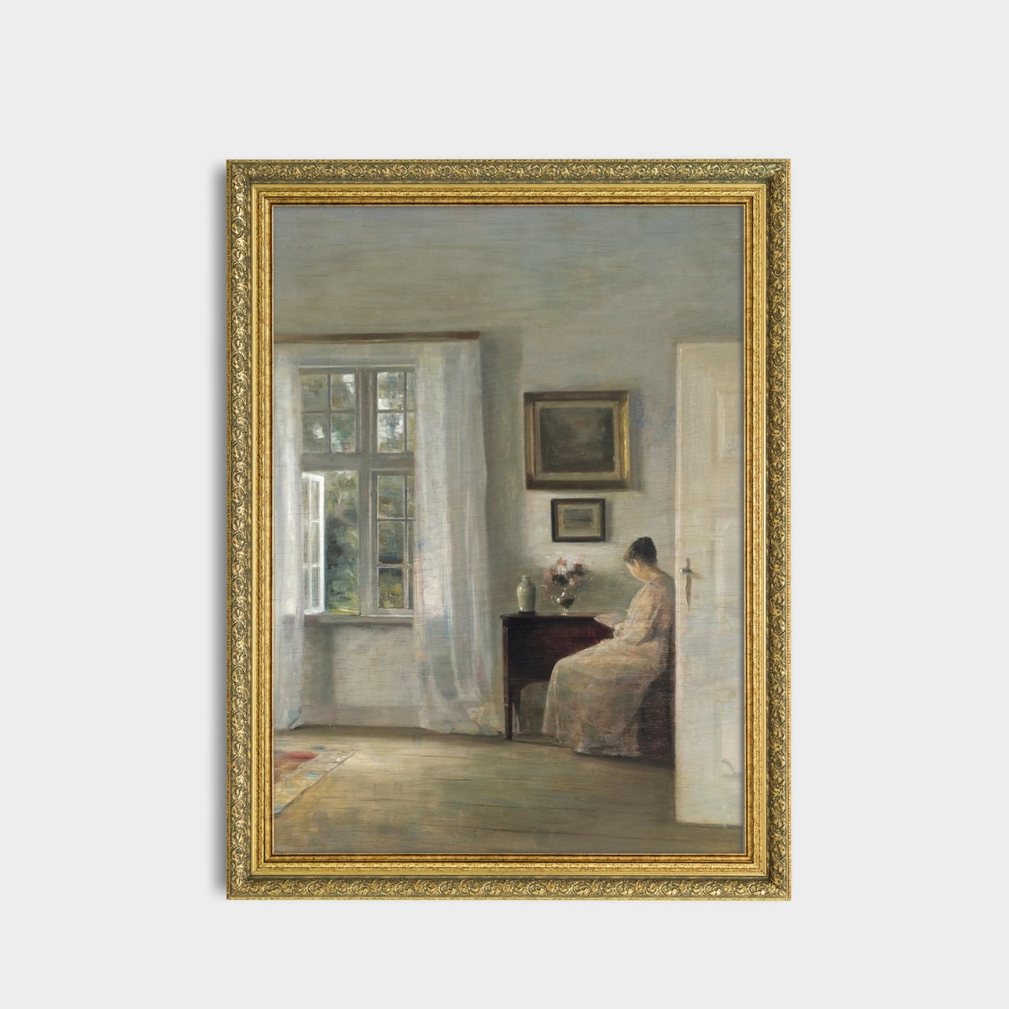 Woman Reading by a Tall Window in a Quiet Sunlit Room Poster - Image 3