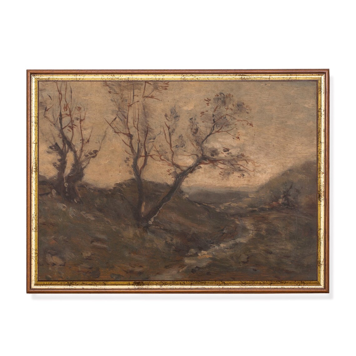 Vintage Landscape Painting Art Print, Rustic Country