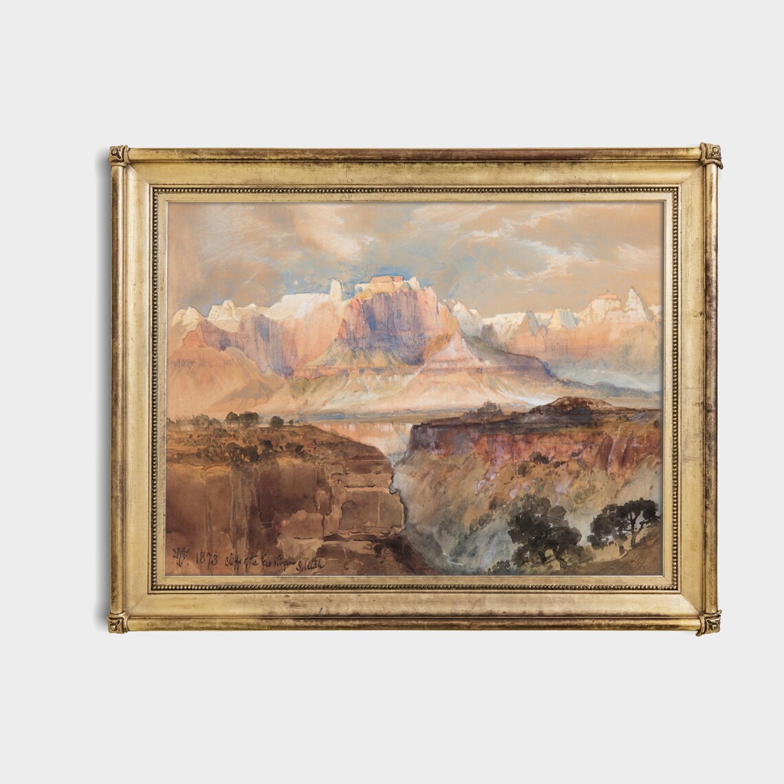 Thomas Moran Cliffs of the Rio Virgen Utah 1873 Watercolor Poster - Image 4