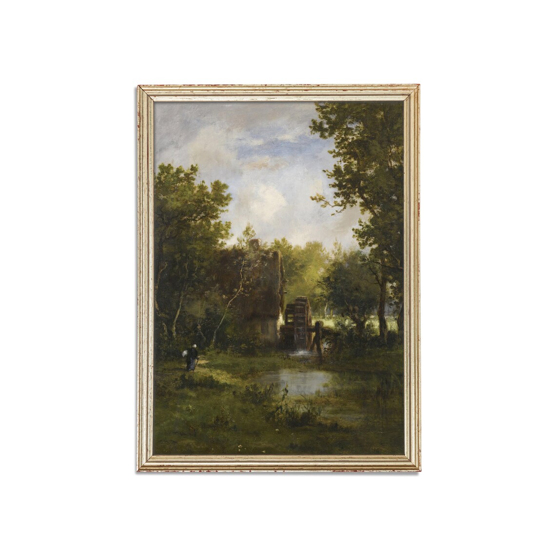 Old Watermill with Waterwheel by a Pond Antique Country Poster - Image 5