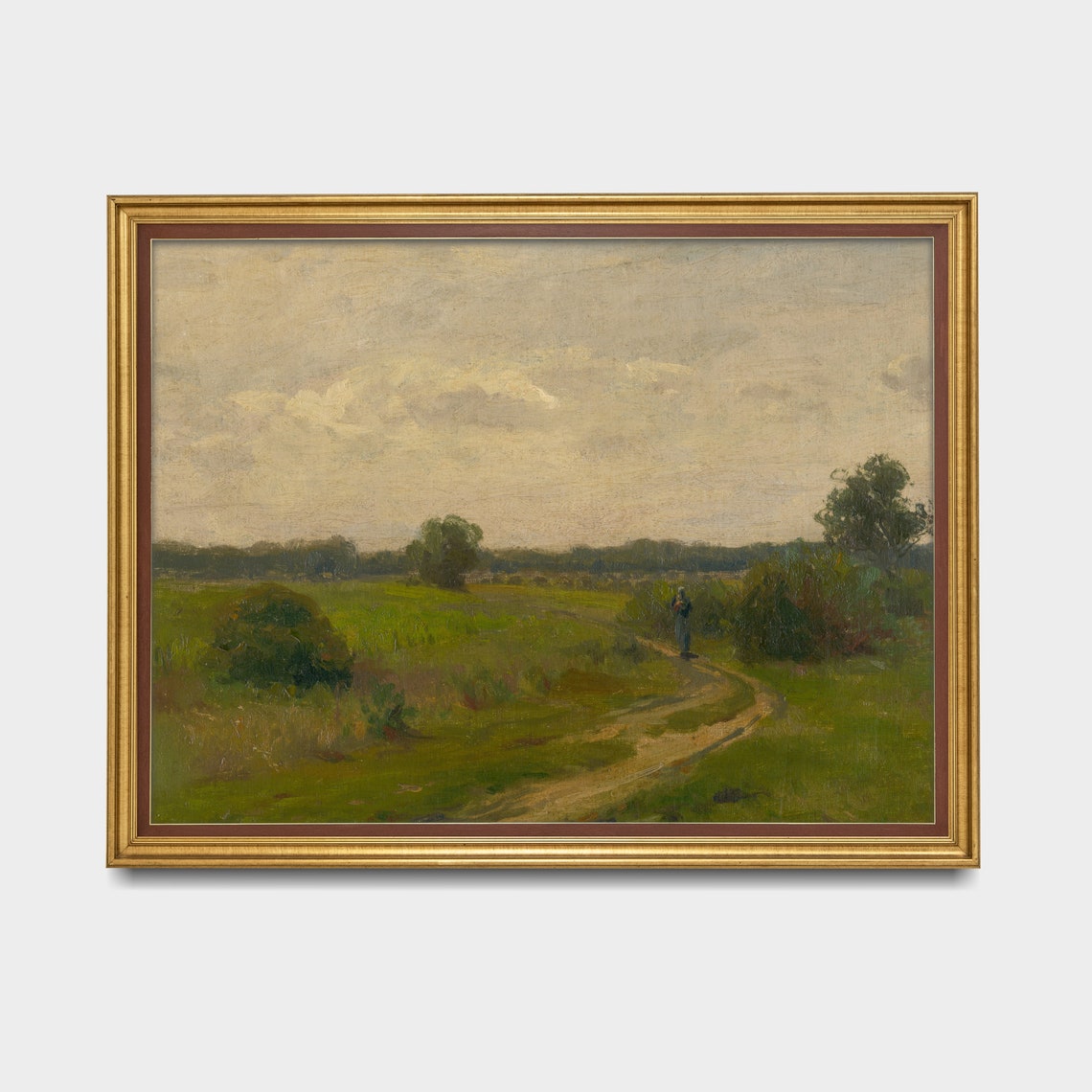 Lone Walker on a Winding Country Path Vintage Landscape Poster - Image 3