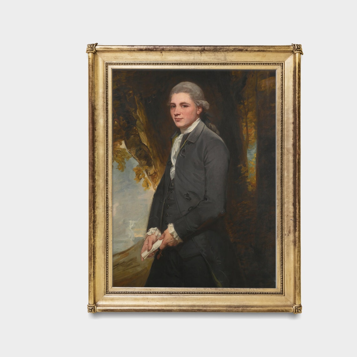 Young Gentleman in a Grey Coat Holding a Scroll Portrait Poster - Image 3