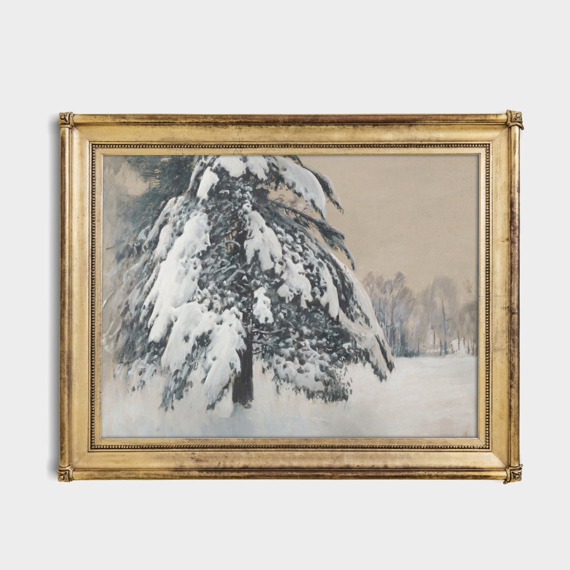 Snow-Laden Evergreen Tree Standing Alone in a Winter Field Poster - Image 2