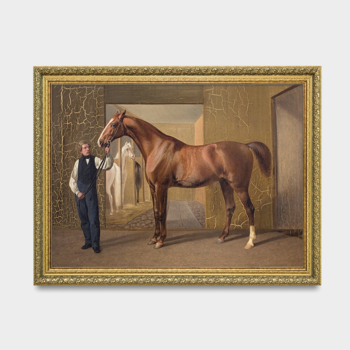 Chestnut Horse Held by a Groom in a Stable Doorway Equestrian Poster - Image 3