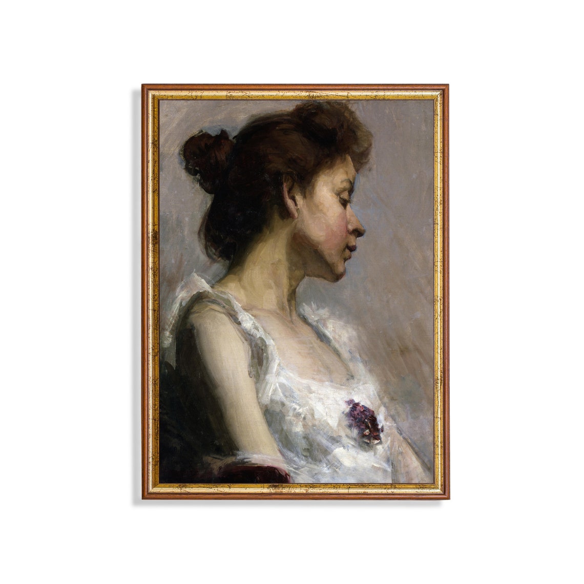 Profile Portrait of a Young Woman in a Flowing White Gown Poster