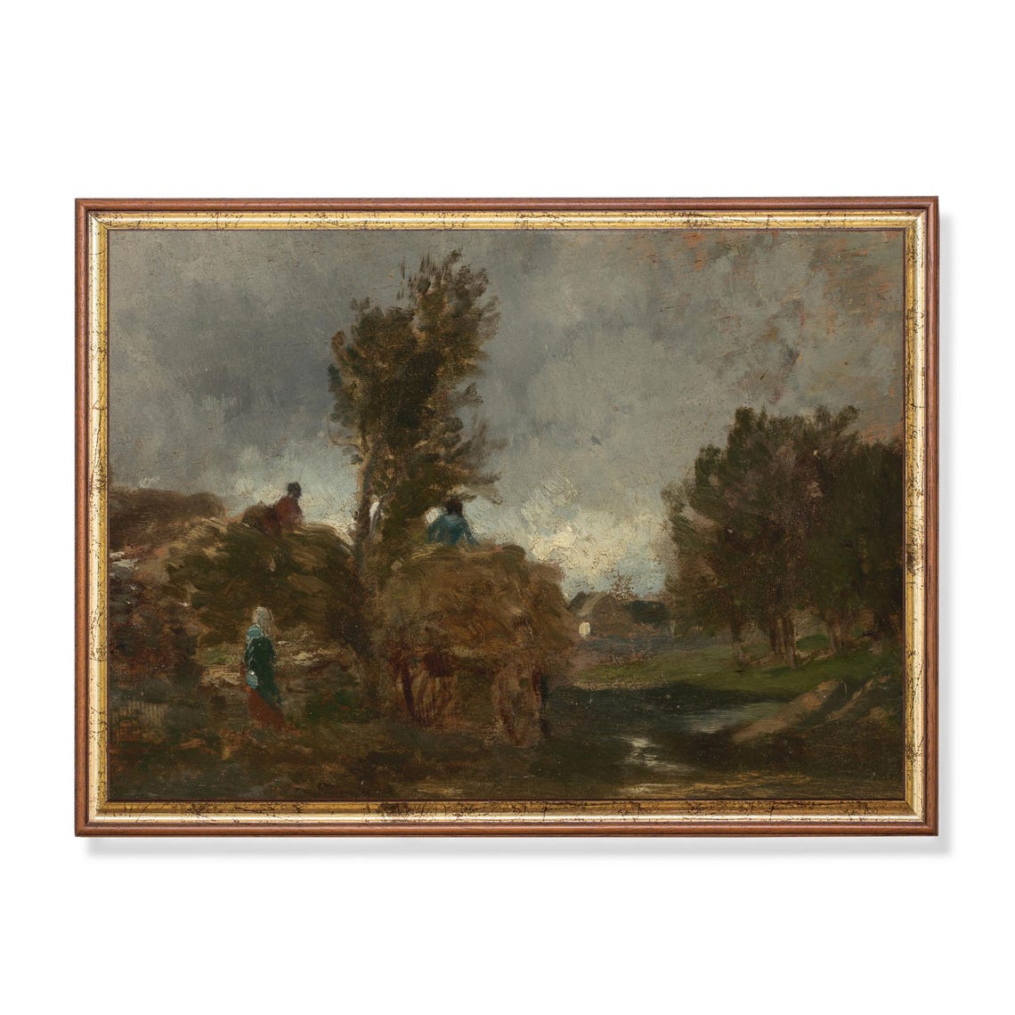 Vintage Hay Wagon Harvest Scene Moody Rustic Country Landscape Poster