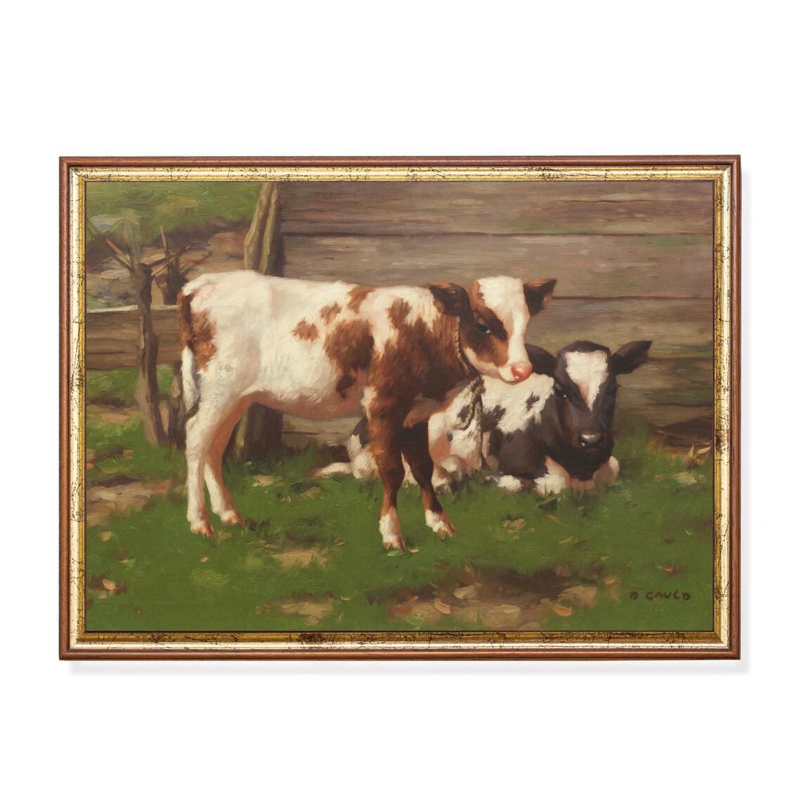 Vintage Cow Animal Print, Rustic Farmhouse Scene