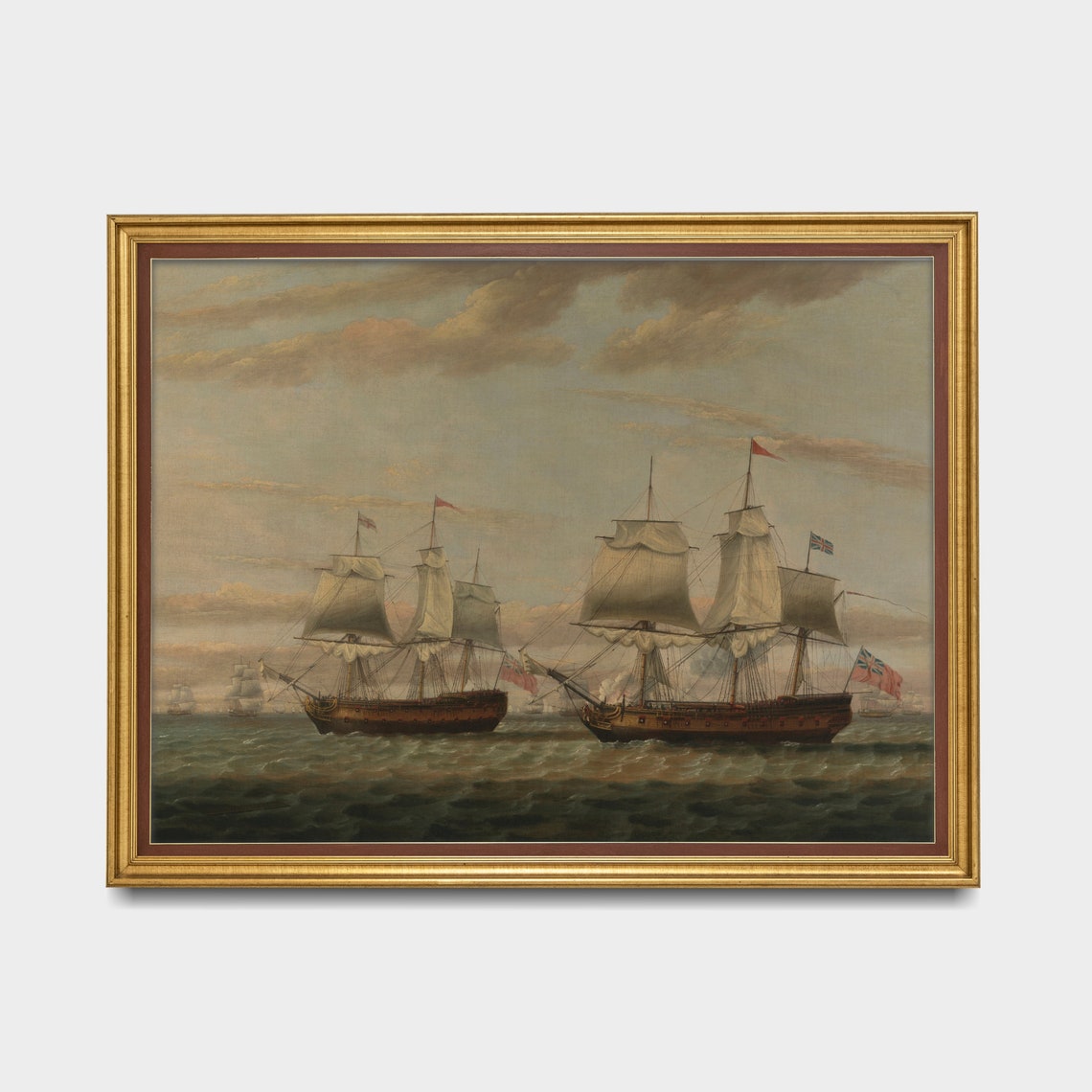 British Sailing Warships Under Full Sail Vintage Maritime Poster - Image 3