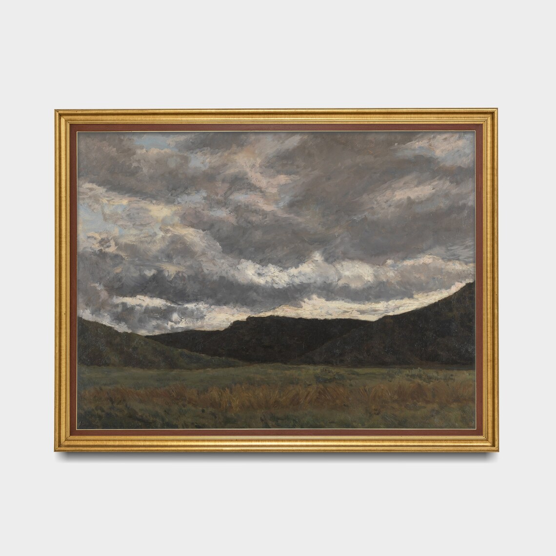 Stormy Mountain Meadow Vintage Landscape Painting Moody Sky Poster - Image 3