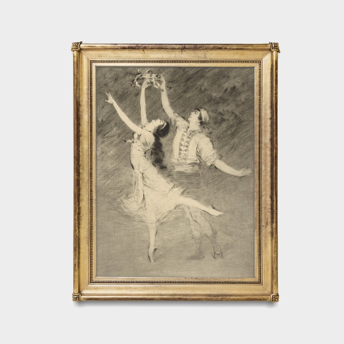 Expressive Charcoal Sketch Of Two Dancers In Motion Vintage Art Poster - Image 3