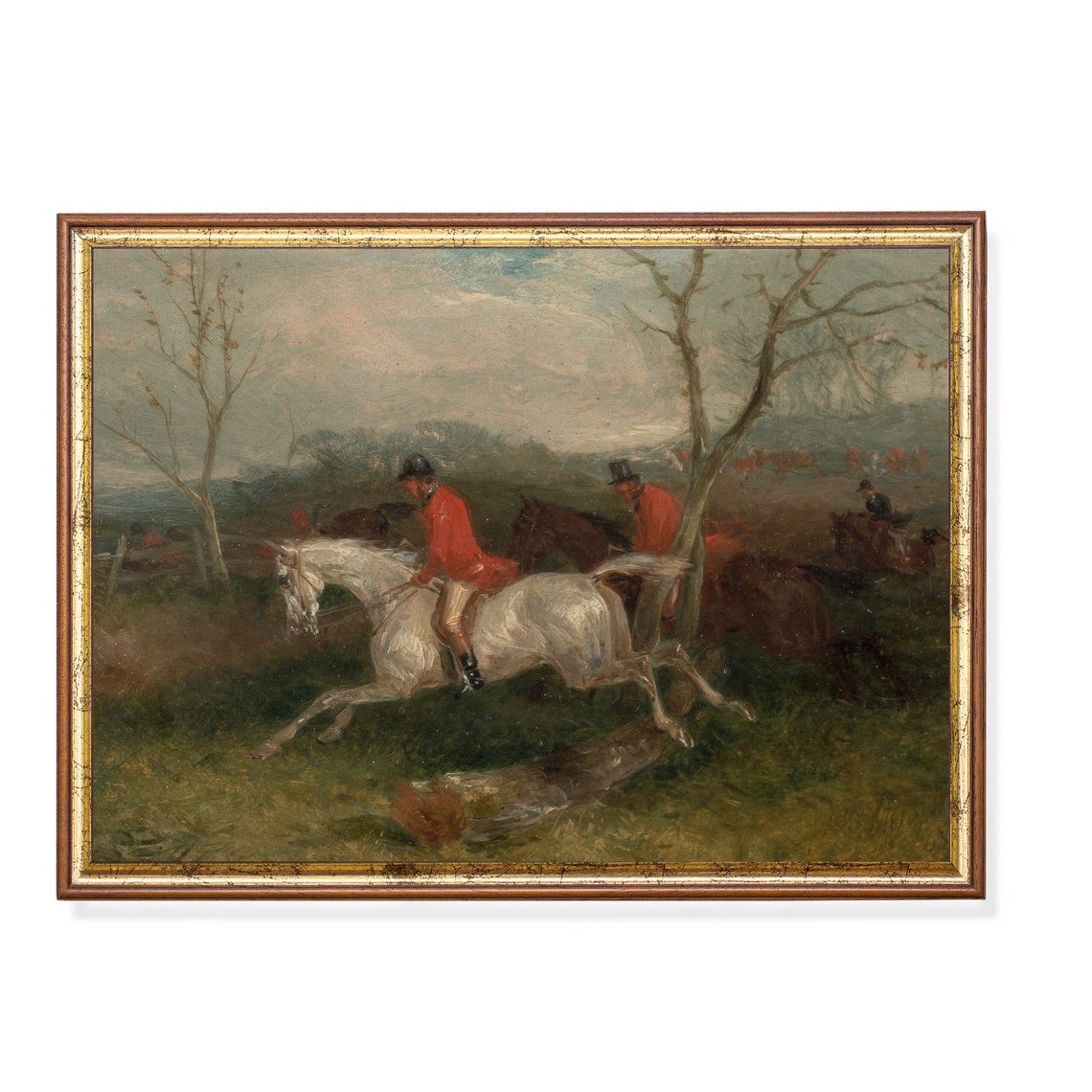 Fox Hunt Riders Jumping Fences Vintage Equestrian Sporting Oil Poster