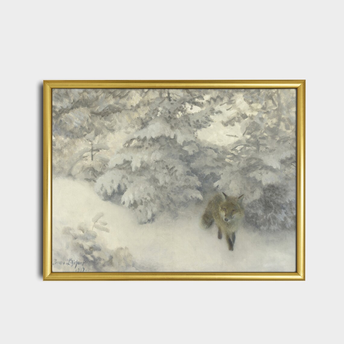Red Fox Padding Through a Snowy Winter Forest by Bruno Liljefors Poster - Image 2