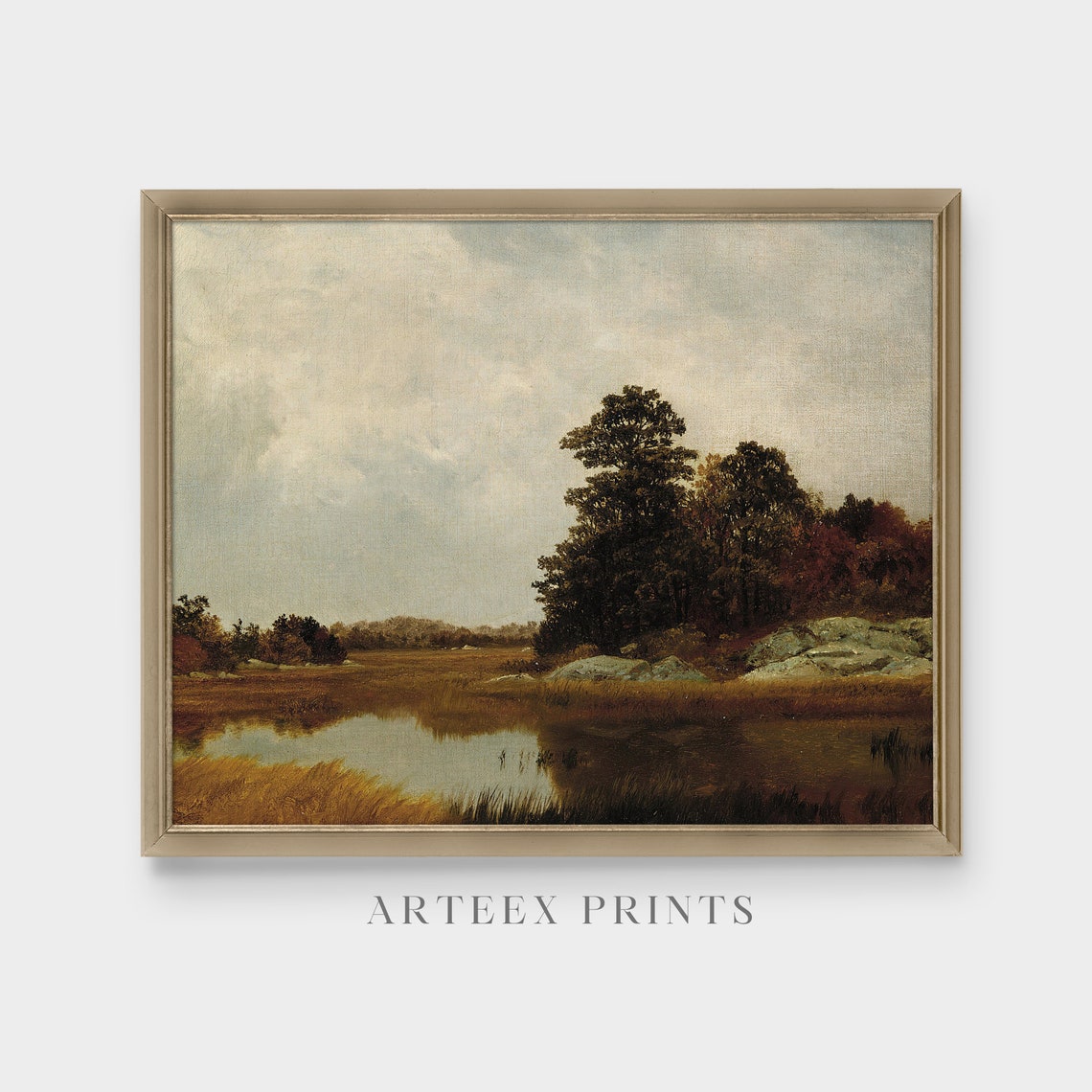 Autumn Marsh Pond with Golden Fields Vintage Landscape Poster - Image 4