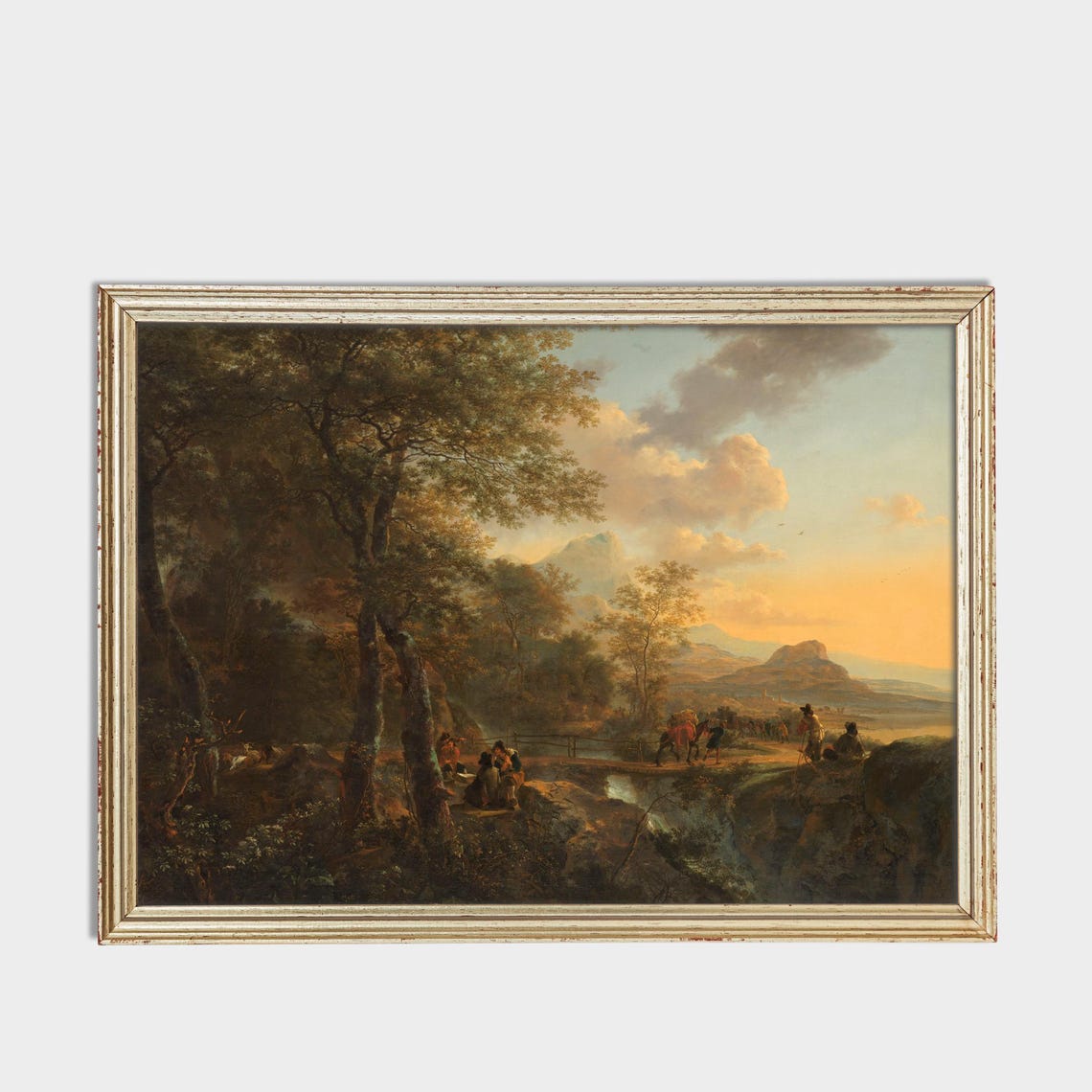 Golden Italian Sunset Landscape with Travelers and Peaks Poster - Image 3