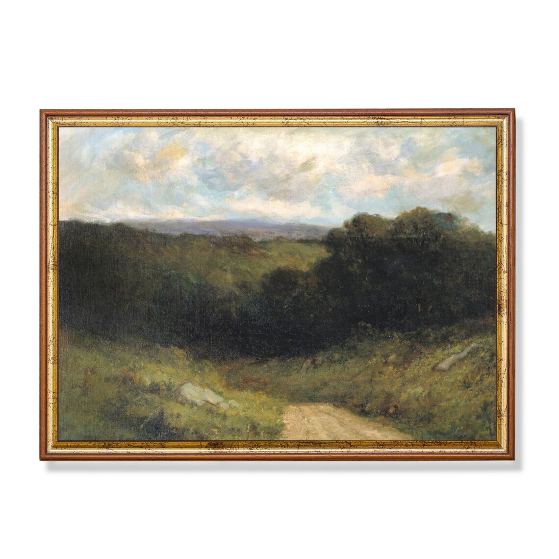 Sunlit Valley Road Oil Painting Vintage Country Landscape Poster