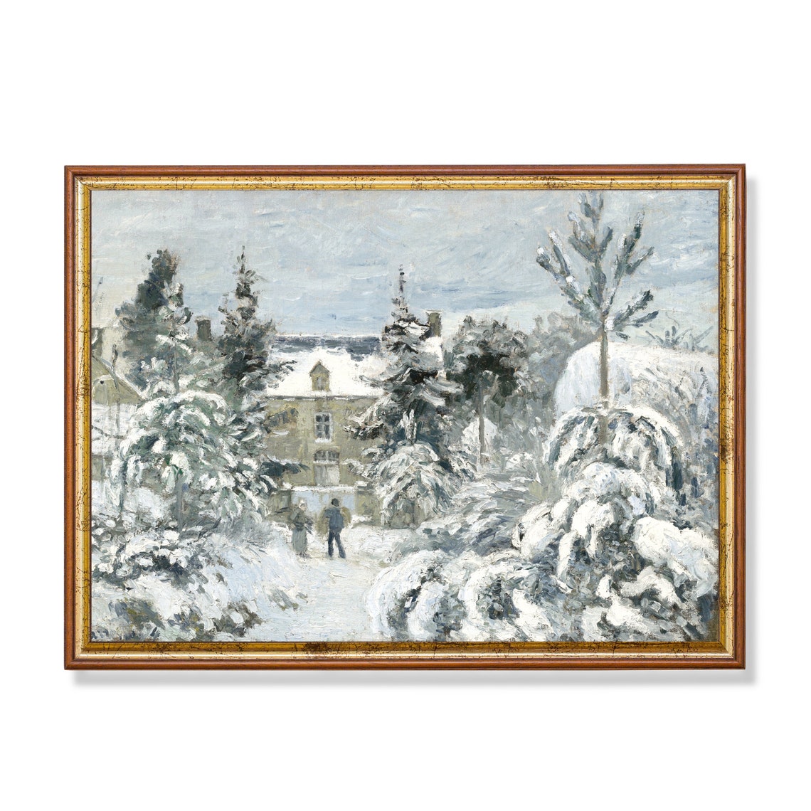 Impressionist Country House in Falling Snow Painterly Winter Poster