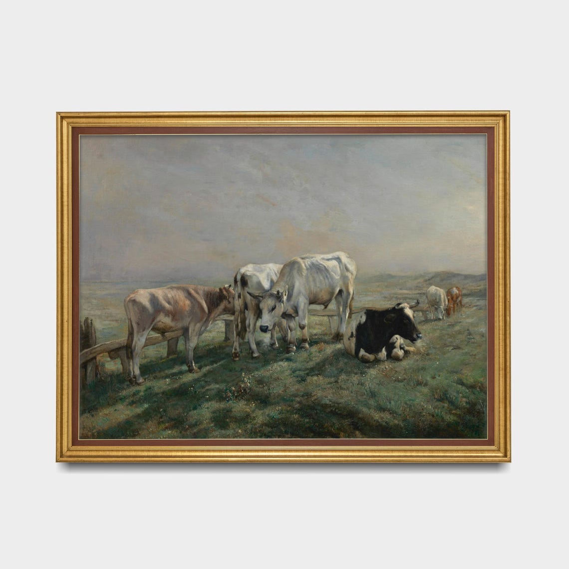 Cattle Herd Grazing in a Peaceful Meadow Antique Farm Poster - Image 4