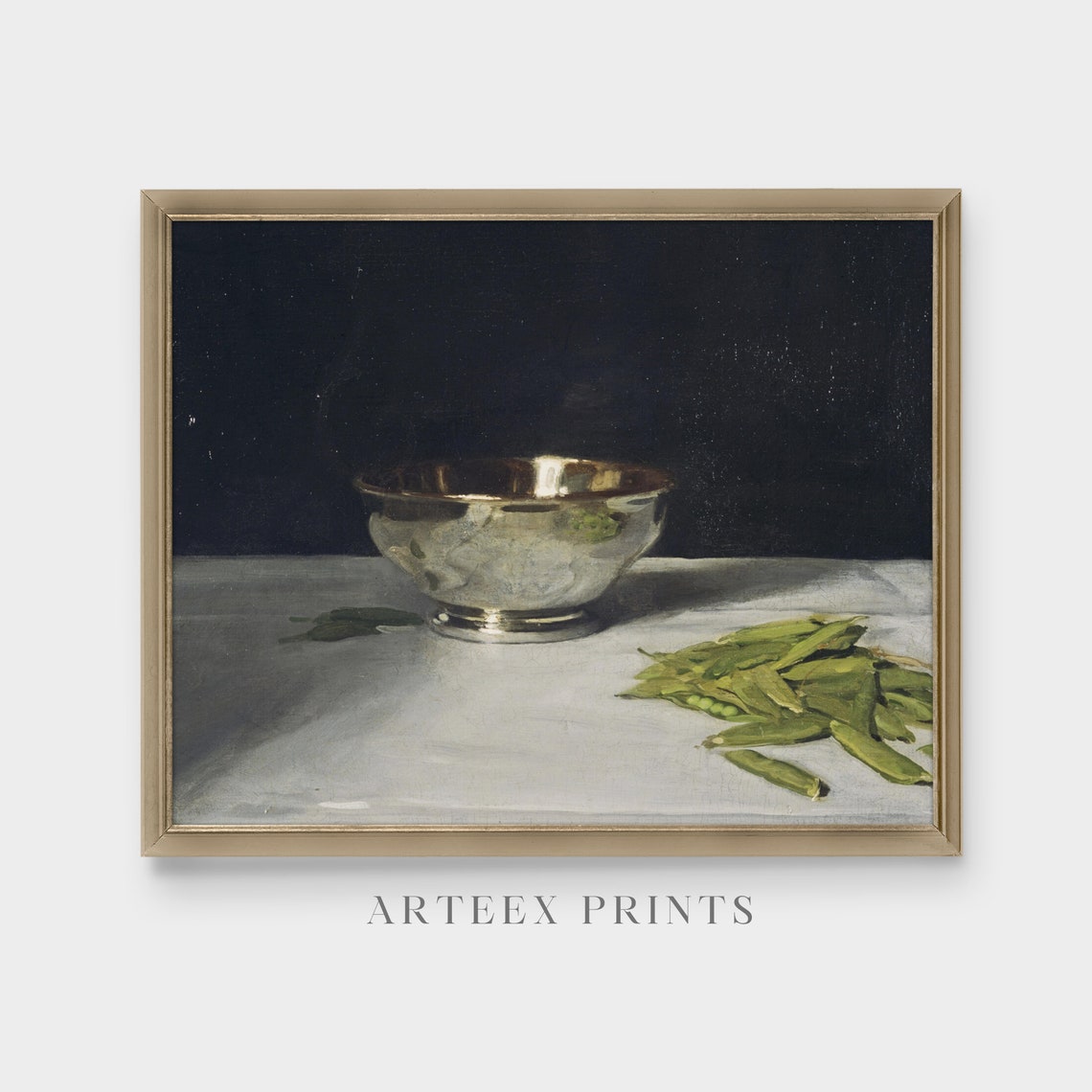 Silver Bowl and Green Peas Minimalist Still Life Painting Poster - Image 5