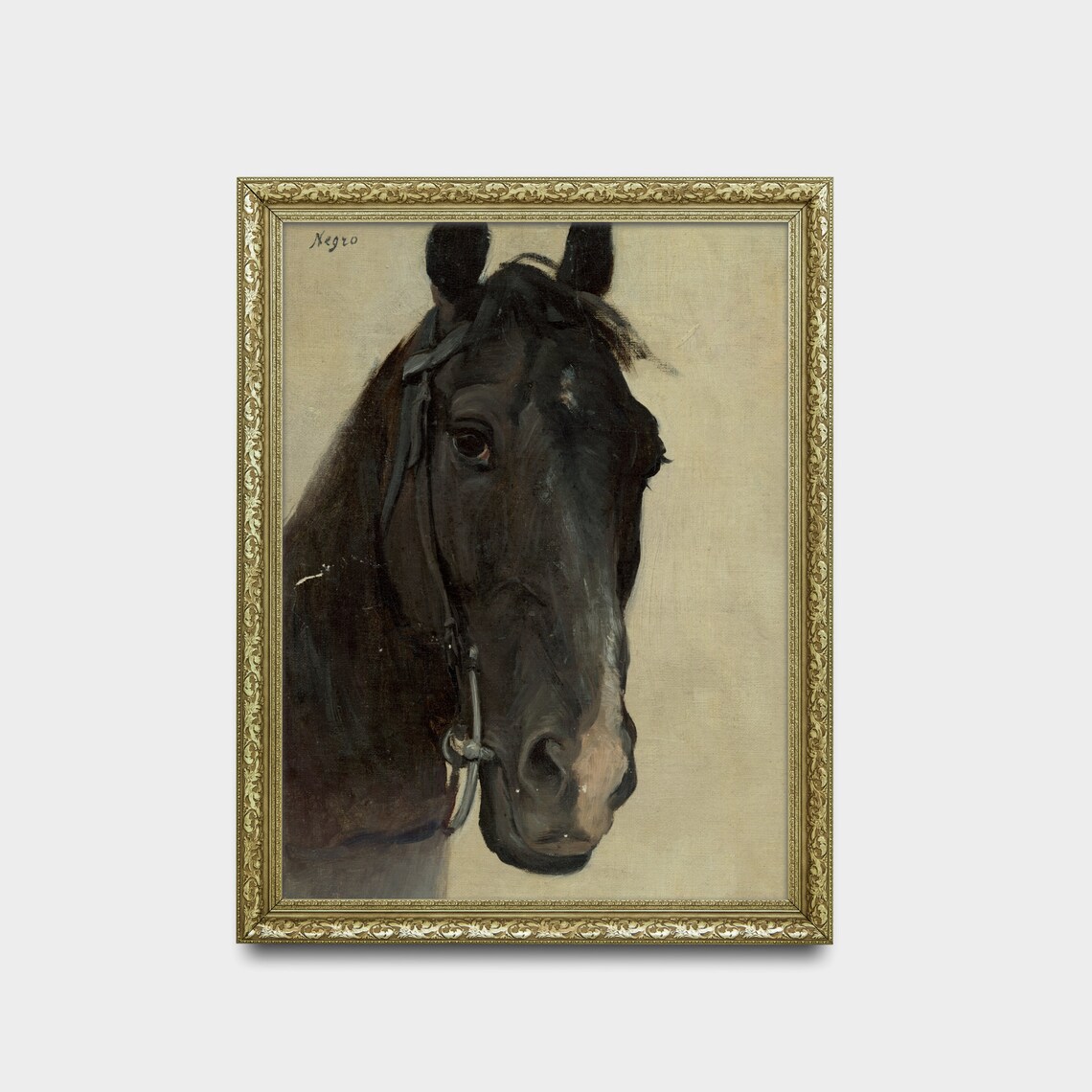 Negro Black Horse Head Portrait Antique Equestrian Oil Painting Poster - Image 2