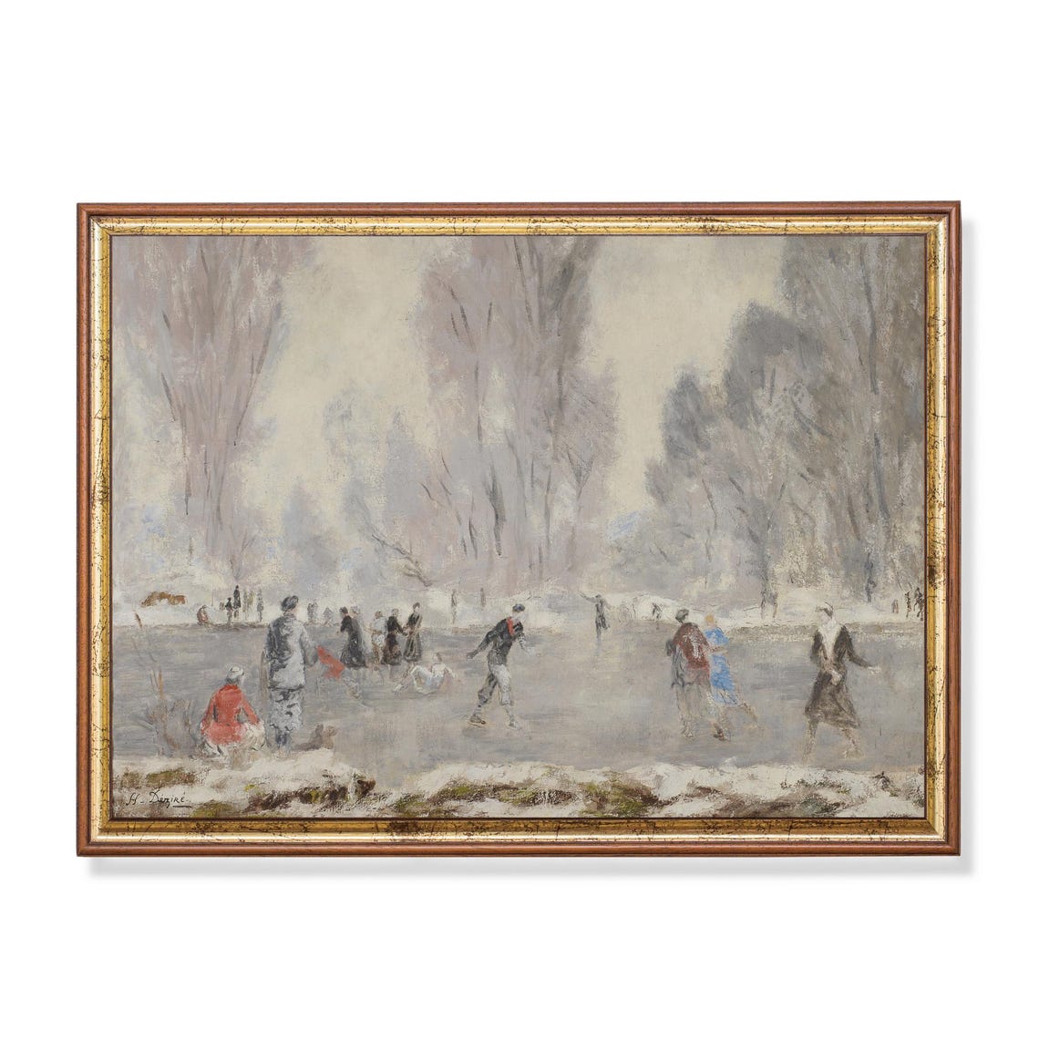 Ice Skaters on a Frozen Pond Winter Scene Vintage Holiday Poster