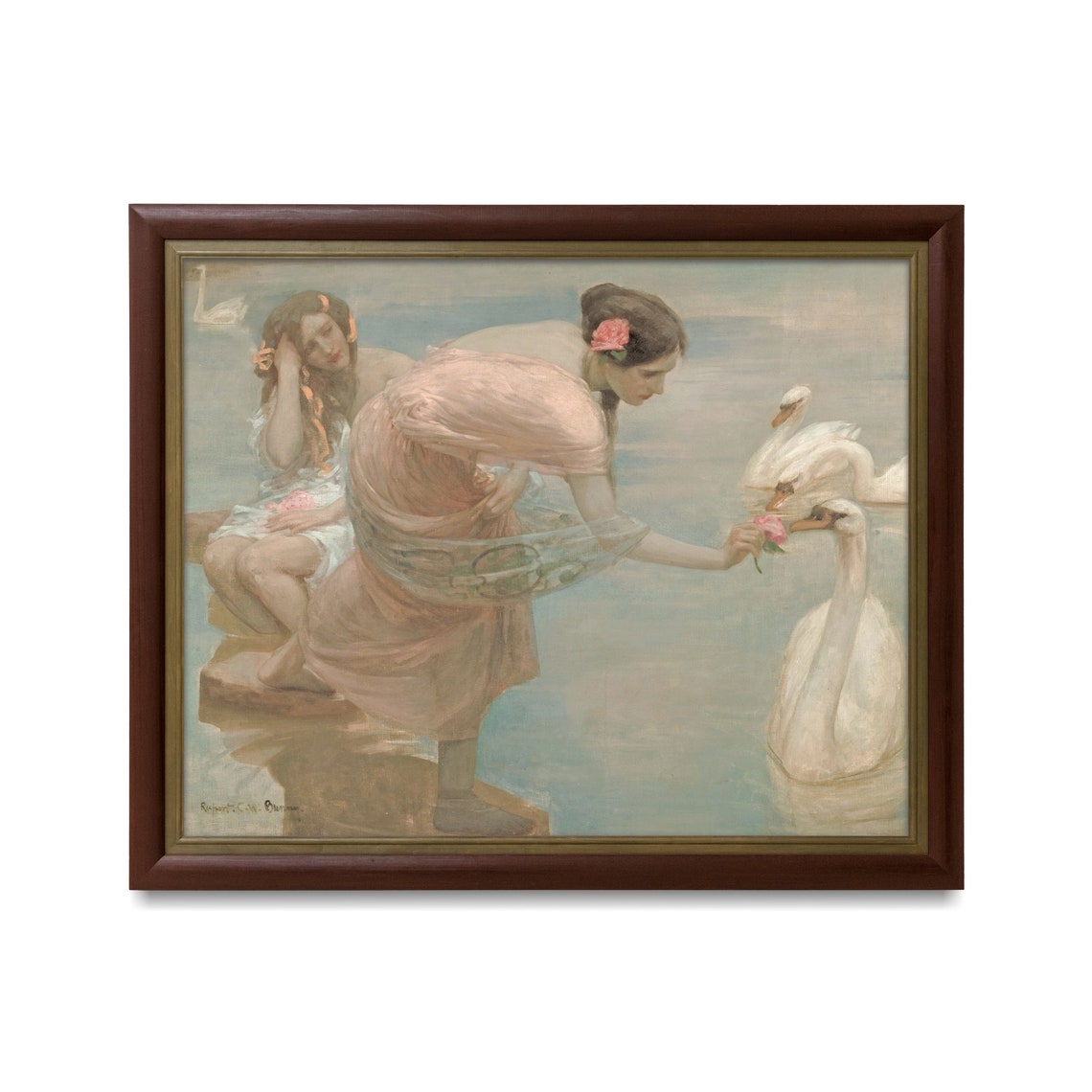 Two Classical Maidens Feeding Swans by the Waters Edge Poster - Image 4