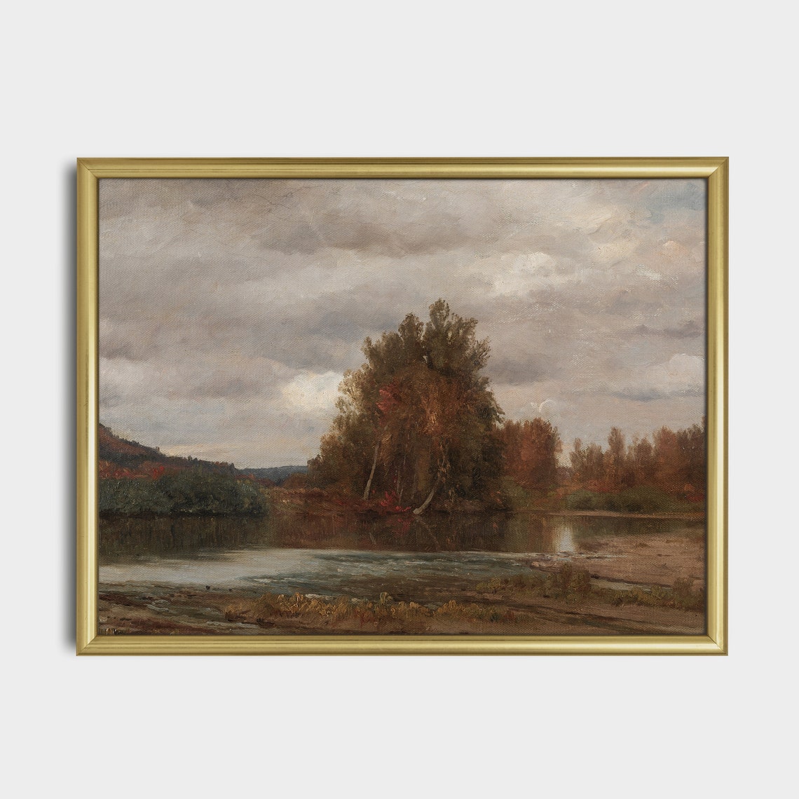 Moody Autumn River with Tree-Covered Island Fall Riverscape Poster - Image 5