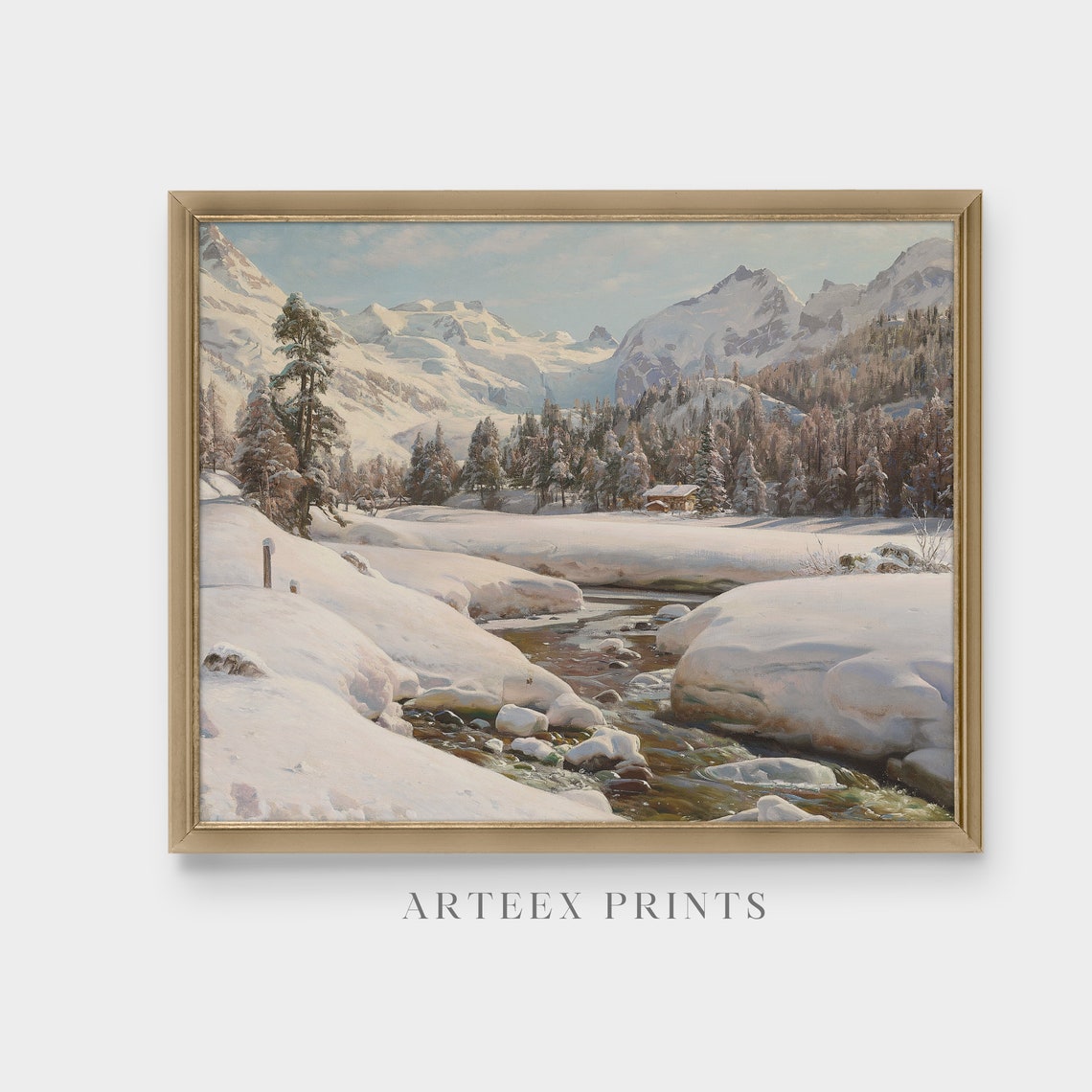 Open Alpine Stream Winding Through Deep Snow Fresh Winter Poster - Image 2