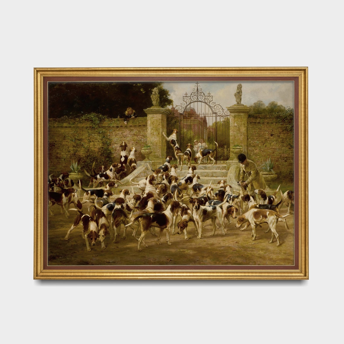Foxhound Pack Kennel Courtyard Antique Hunting Dog Oil Painting Poster - Image 5