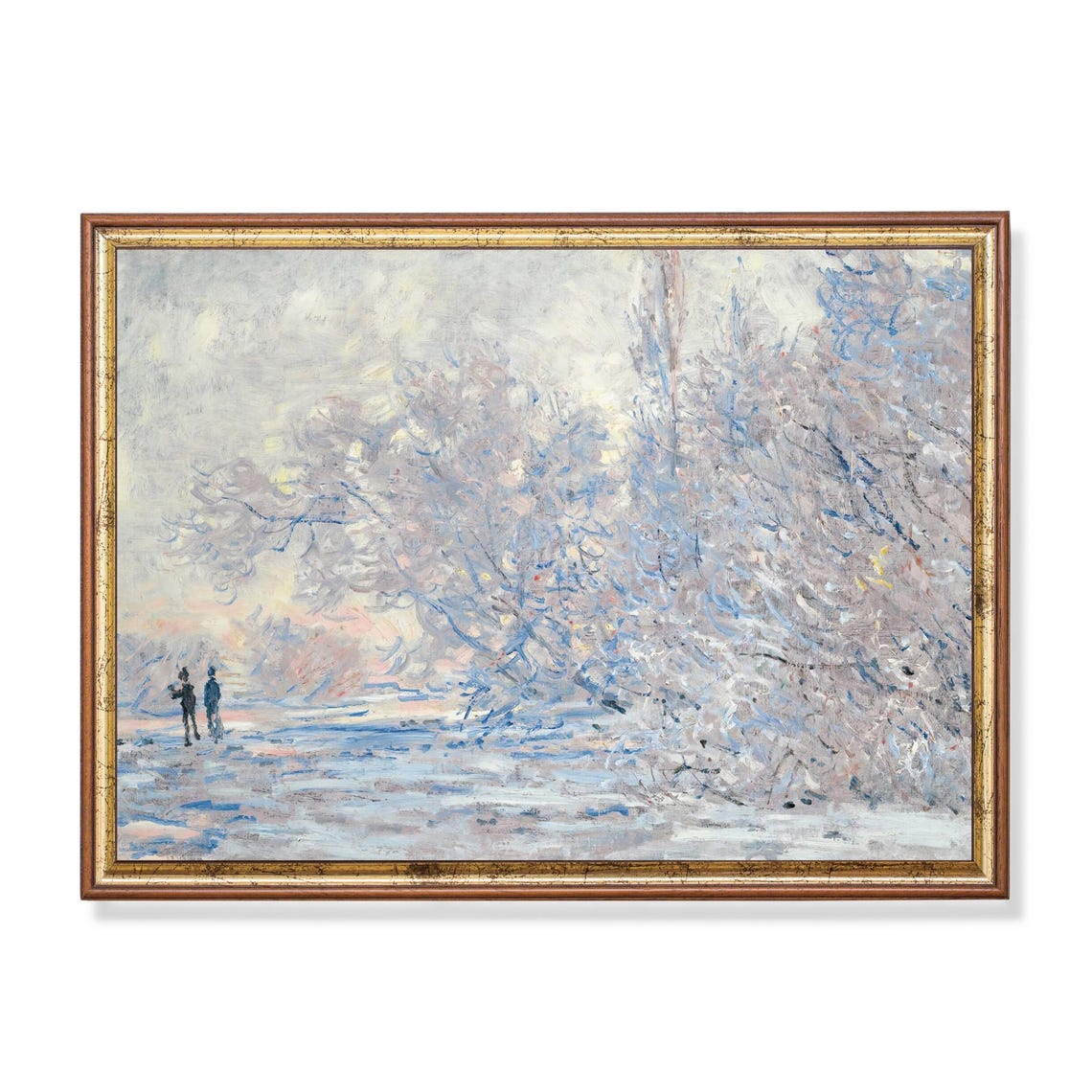 Snowy Frost-Covered Trees with Two Walkers Vintage Winter Poster
