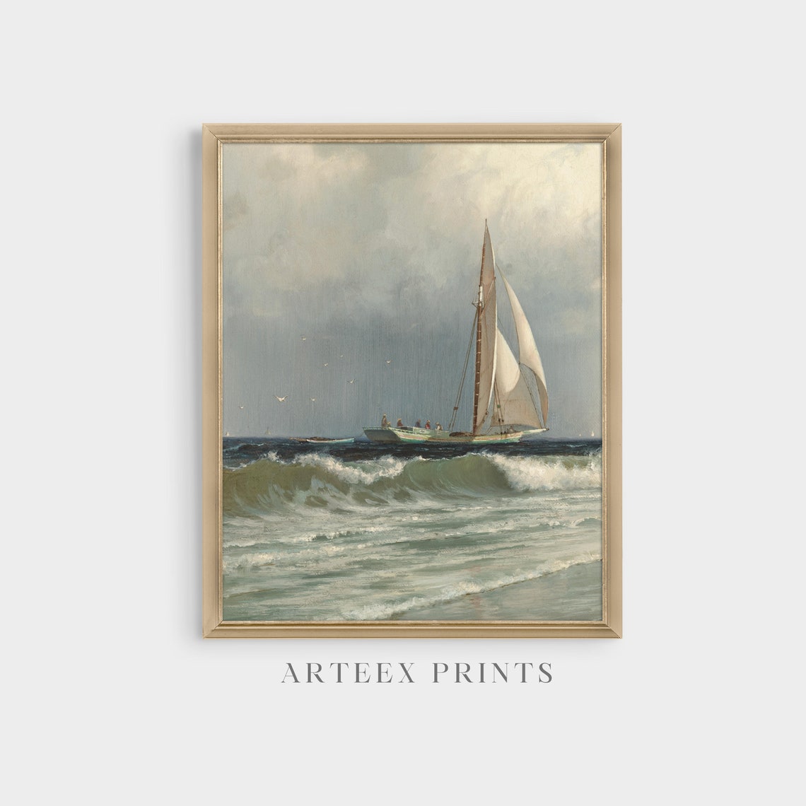 Tall Sloop Sailing Through Ocean Waves Vintage Seascape Oil Poster - Image 5