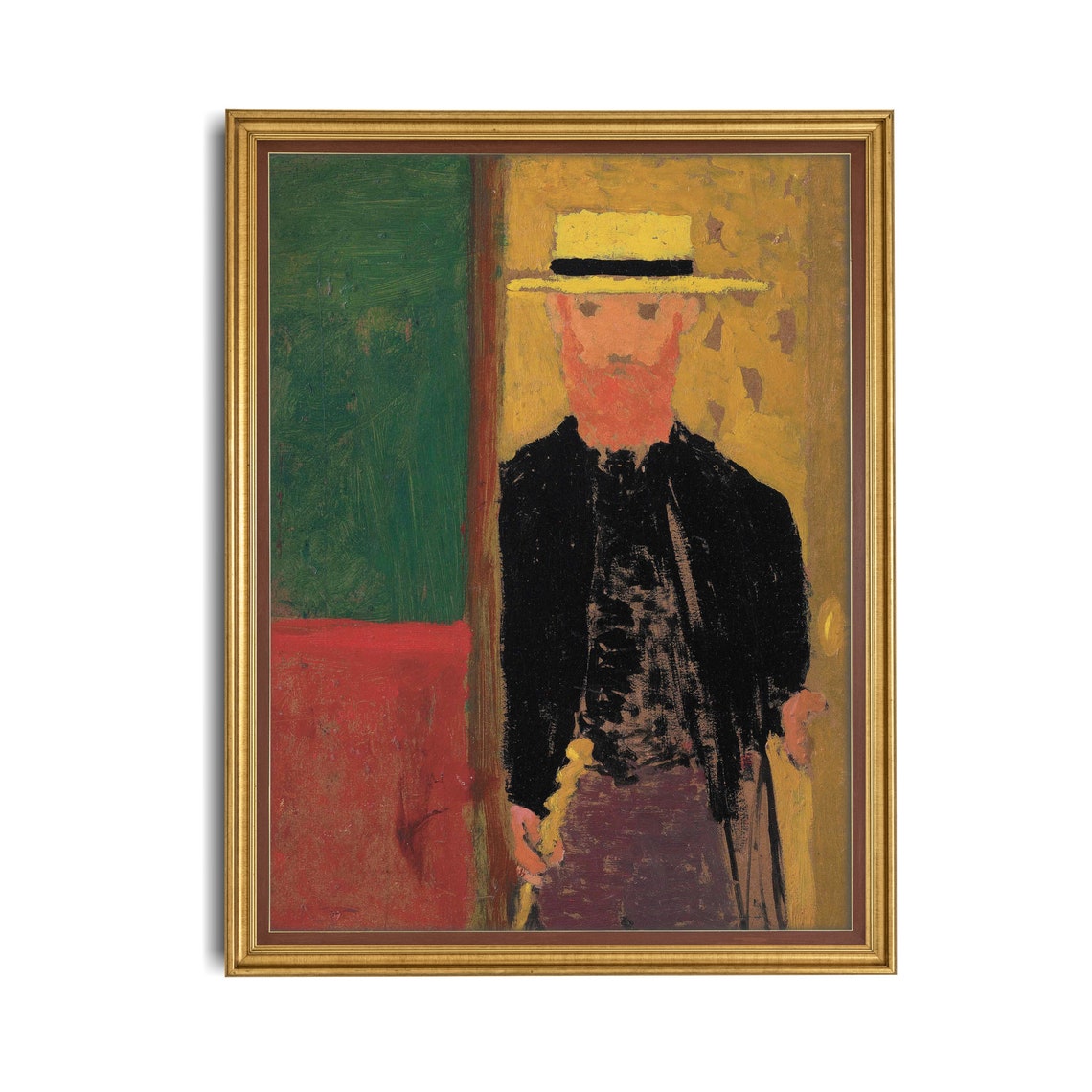 Man With Straw Boater Hat Bold Fauvist Portrait Painting Poster - Image 4