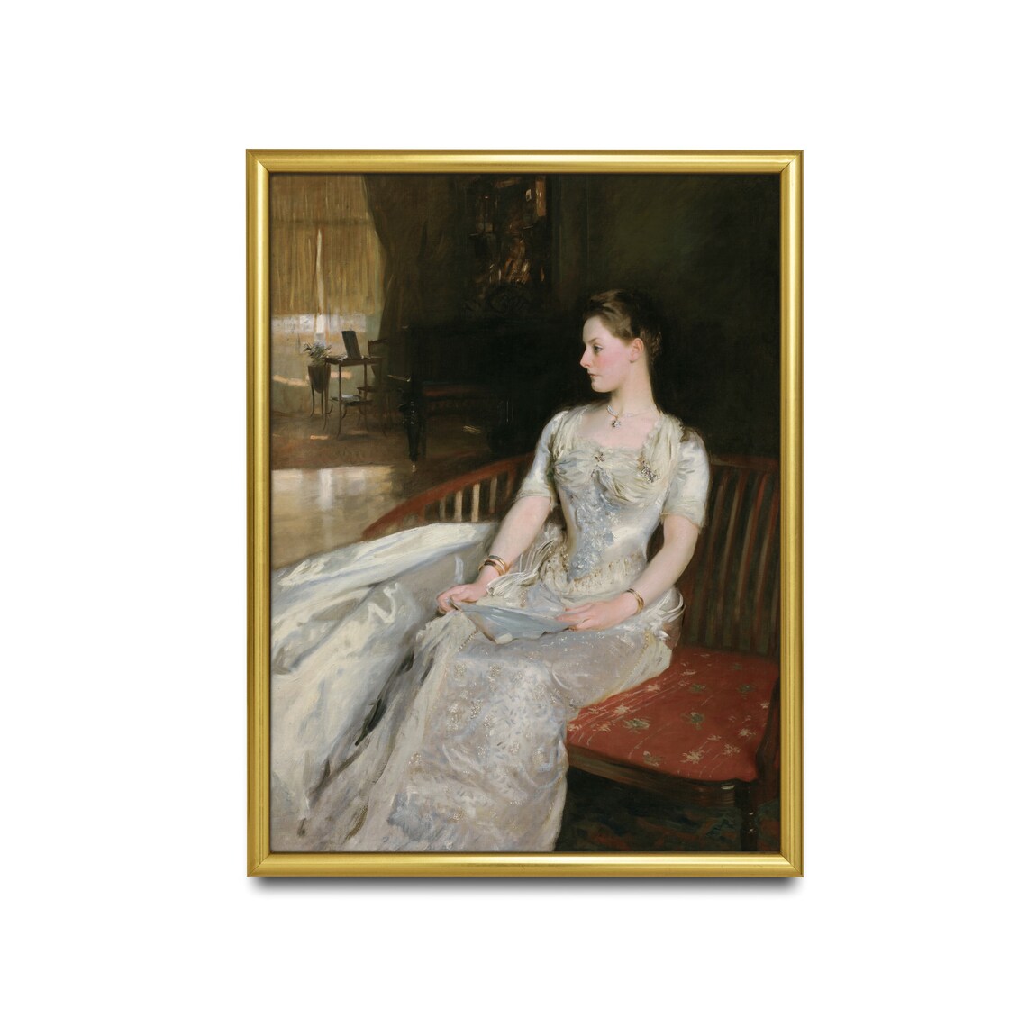 Elegant Lady Reading a Letter in White Gown Interior Portrait Poster - Image 3