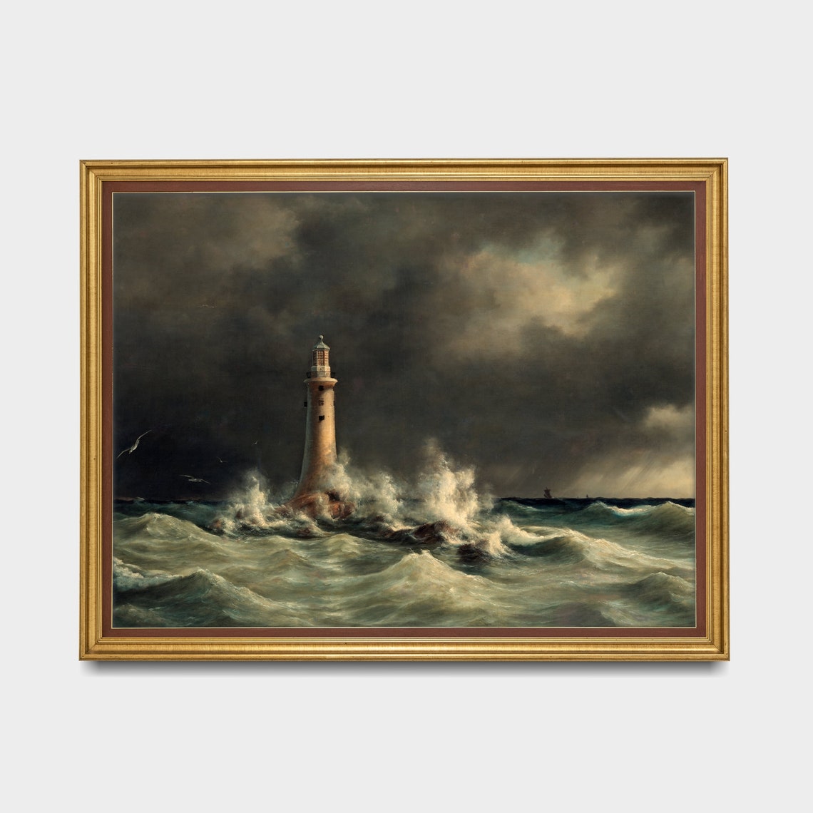 Lighthouse Battling a Stormy Sea Dramatic Maritime Art Poster - Image 3